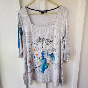 Michael Tyler Artsy Tunic Top Square Neck Size Large Art To Wear Watercolor